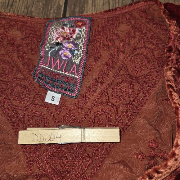 Johnny Was Tunic Womens S Rust Shobah Velvet 3/4 Sleeve Embroidery Boho - Picture 8 of 9